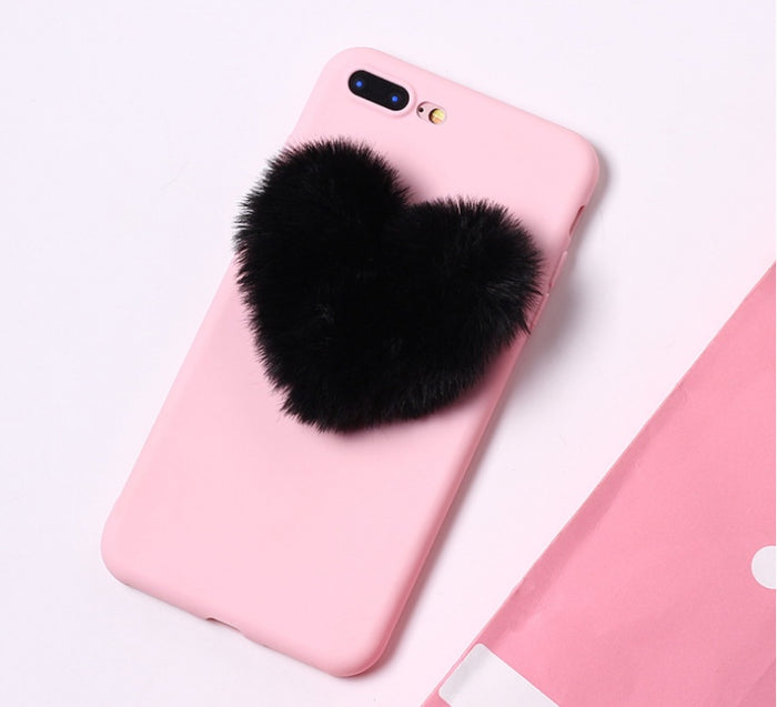 Lovely 3D Furry Love Hearts Cute Hair Phone Case