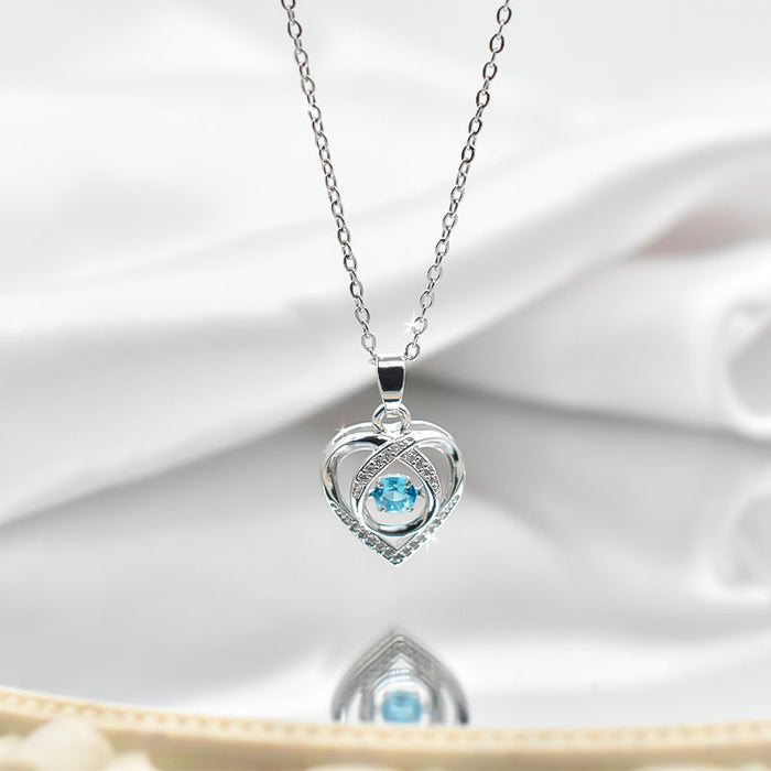 Fashion Dancing Love Necklace With Rhinestones Personality Creative Clavicle Chain Heart-shaped Necklace For Valentine's Day Gift