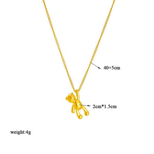 Three-dimensional Bear Necklace Titanium Dteel Chain Versatile Pendant Necklace