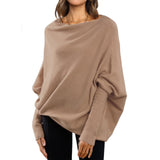 Loose Bat Sleeve Sweater Tops Simple Casual Fashion Versatile Solid Color Round Neck Sweater Fo