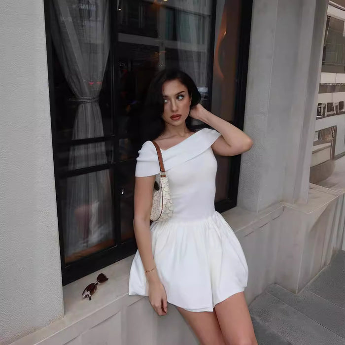 Beach Holiday Sexy Dress Knitted Hollow-out Off Collar