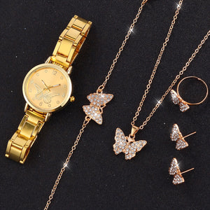 Butterfly Dial Fashion Wild Quartz Watch Jewelry Suit