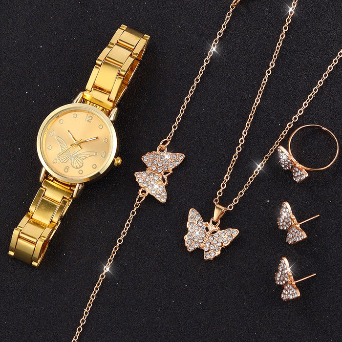 Butterfly Dial Fashion Wild Quartz Watch Jewelry Suit