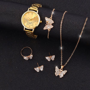Butterfly Dial Fashion Wild Quartz Watch Jewelry Suit