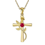 Rose Cross Necklace With Rhinestone Fashion Personality 12 Month Birthstones Pendant Necklace For Valentine's Day Birthday Gift