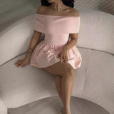 Beach Holiday Sexy Dress Knitted Hollow-out Off Collar