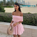 Beach Holiday Sexy Dress Knitted Hollow-out Off Collar