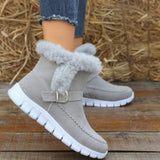 New Snow Boots Winter Warm Thickened Solid Color Plush Ankle Boots With Buckle Design Plus Velvet Flat Shoes For Women