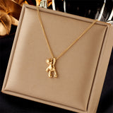 Three-dimensional Bear Necklace Titanium Dteel Chain Versatile Pendant Necklace