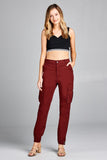Ladies fashion waist button elastic hem w/snap button cargo pants