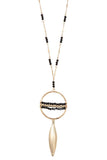 Elongated ring bead drop metal pendant necklace set