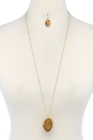Beaded Oval Shape Pendant Necklace