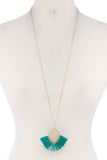 Double Moroccan Shape Fan Tassel Pendant Necklace