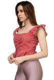 Embroidered Ruffle Cropped Top