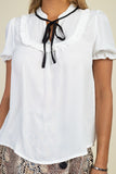 Pussycat Bow Ruffle Trim Top