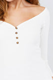 3/4 Short Sleeve Button Down Detail Heavy Rib Knit Top