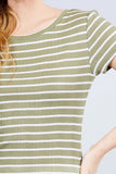 Short Sleeve Crew Neck Stripe Pointelle Knit Top