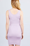 Sleeveless Double Scoop Neck W/belt Rib Sweater Mini Dress