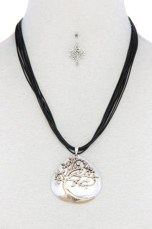 Oak Tree Pendant Pu Leather Necklace