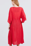 Elbow Sleeve Waist Ribbon Tie Button Down Long Woven Cardigan