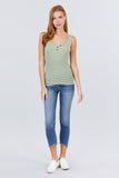 Sleeveless Henley Stripe Rayon Spandex Rib Top