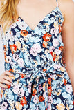 V-neck W/wrap Adjustable Spaghetti Straps Waist Belt Printed Knit Romper