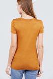 Short Sleeve Crew Neck W/shoulder Button Detail Rayon Spandex Top