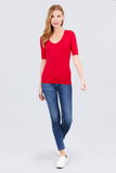 Elbow Sleeve V Neck Top