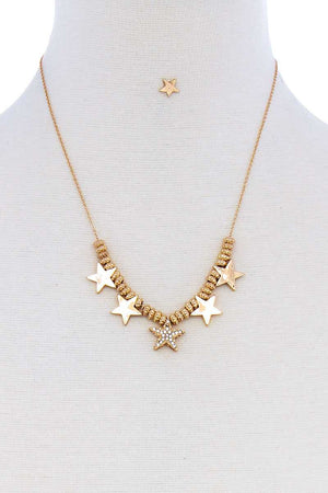 Multi Star Fashion Pendant Necklace And Earring Set