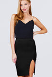Front Slit Bengaline Midi Skirt