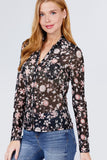 Long Sleeve V-neck W/button Down Print Mesh Knit Shirts
