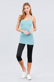 Basic Adjustable Spaghetti Strap Tunic Cami W/ Shelf Bra
