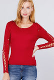 Long Sleeve W/strappy Detail Round Neck Rib Sweater Top