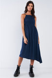 Navy Seal Blue Asymmetrical Square Neck Adjustable Cami Strap Maxi Dress