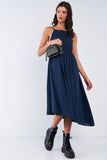 Navy Seal Blue Asymmetrical Square Neck Adjustable Cami Strap Maxi Dress