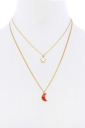 Stylish Double Layer Chain Star And Moon Pendant Necklace