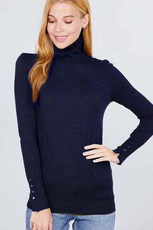 Long Sleeve With Metal Button Detail Turtle Neck Viscose Sweater