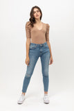 Sheered 3/4 Sleeve, V Neck Rayon Jersey Body Suit