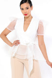 Organza Puff Short Sleeve Fashion Top