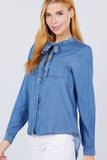 V-neck Tie Tencel Shirt