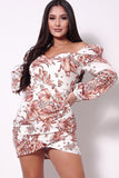 Balloon Sleeve Front Surplus Shirred Hem Floral Mini Dress