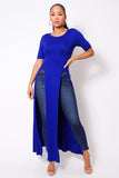 Elbow Sleeve Maxi Tank Top With Side Slits