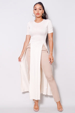 Elbow Sleeve Maxi Tank Top With Side Slits