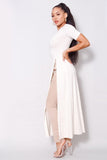 Elbow Sleeve Maxi Tank Top With Side Slits