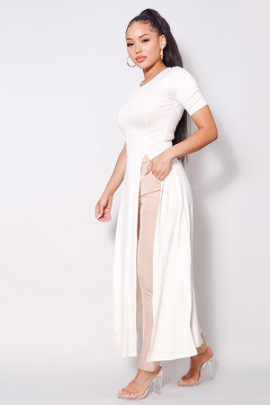 Elbow Sleeve Maxi Tank Top With Side Slits