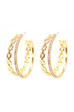 Double Chain And Rhinestone Ring Open Metal Hoop Earring