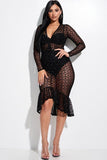 Embellished Burnout Mesh Long Sleeve Mermaid Midi Dress With Panty Lining