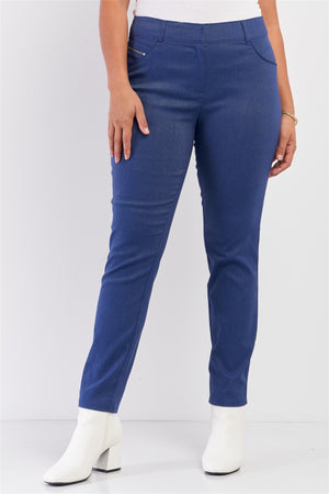 Plus Medium Blue Mid-rise Denim Legging Slim Fit Pants