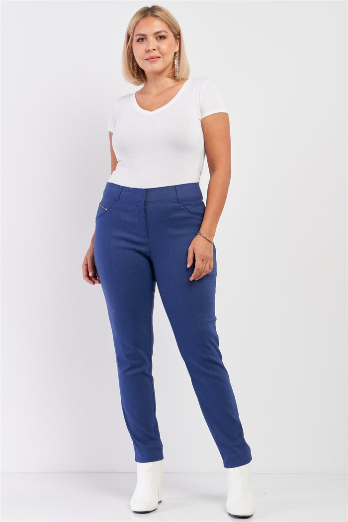 Plus Medium Blue Mid-rise Denim Legging Slim Fit Pants