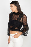 Lace Trim Balloon Sleeve Smocked Top